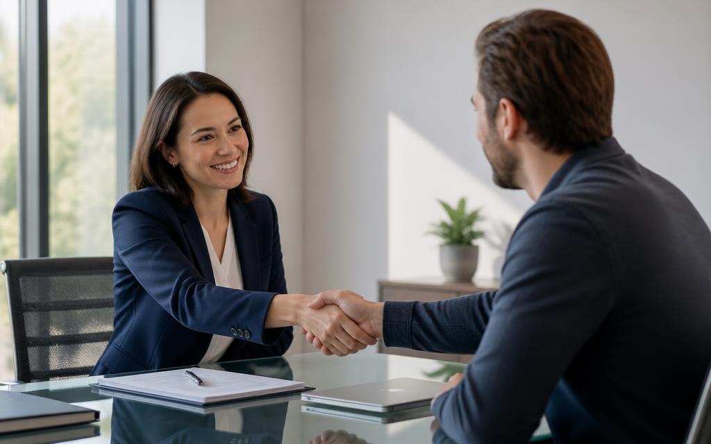 Alison Johnson shaking hands with a founder in a conference room